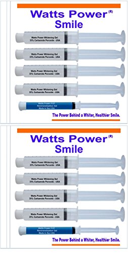 Watts Power 35% Teeth Whitening Gels - 8 Huge 10ml Gels Plus New FCP Enamel Gel - Dual Action for Surface and Deep Stains - 80ml - Made in The USA