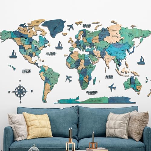 Decoración de pared 3D, mapa del mundo LED extragrande de madera y acrílico, decoración moderna para el hogar para sala de estar, mural de iluminación LED único, gran idea de regalo