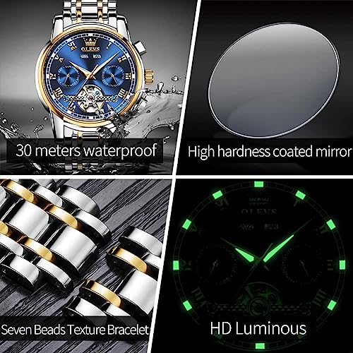Image of OLEVS Automatic Watch for Men Self Winding Mechanical Luxury Business Stainless Steel Multi Calendar Waterproof Luminous Wrist Watches