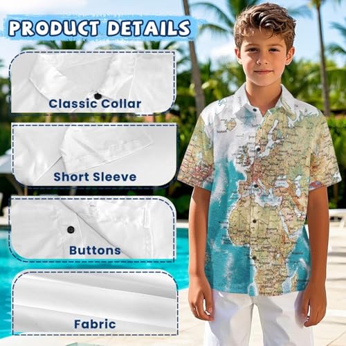 Boys‘ 3D Printed Hawaiian Shirt Button Down Short Sleeve Top with Classic Collar for Summer Travel & Holiday Outfit 6