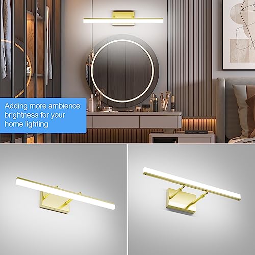 Image of Aipsun Bathroom Vanity Light Brushed Gold Modern LED Vanity Lighting Over Mirror 24inch Adjustable Gold Wall Light for Bathroom (Cool White 5500K)
