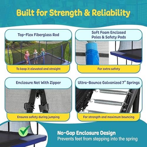 Image of Upper Bounce Rectangle Trampoline Set with Top-Ring Enclosure Net, Outdoor Backyard Recreational, Gymnastics Activity for Kids and Adults, High Weight Capacity 500 lbs