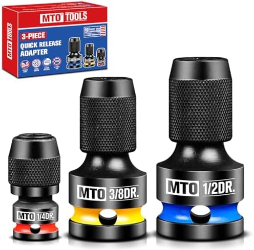 MTO 1/2 3/8 1/4-Inch Square Drive to 1/4-Inch Hex Socket Adapter, 3PCS Quick Release Impact Bit Holder, for Impact Wrench Ratchet, CR-MO