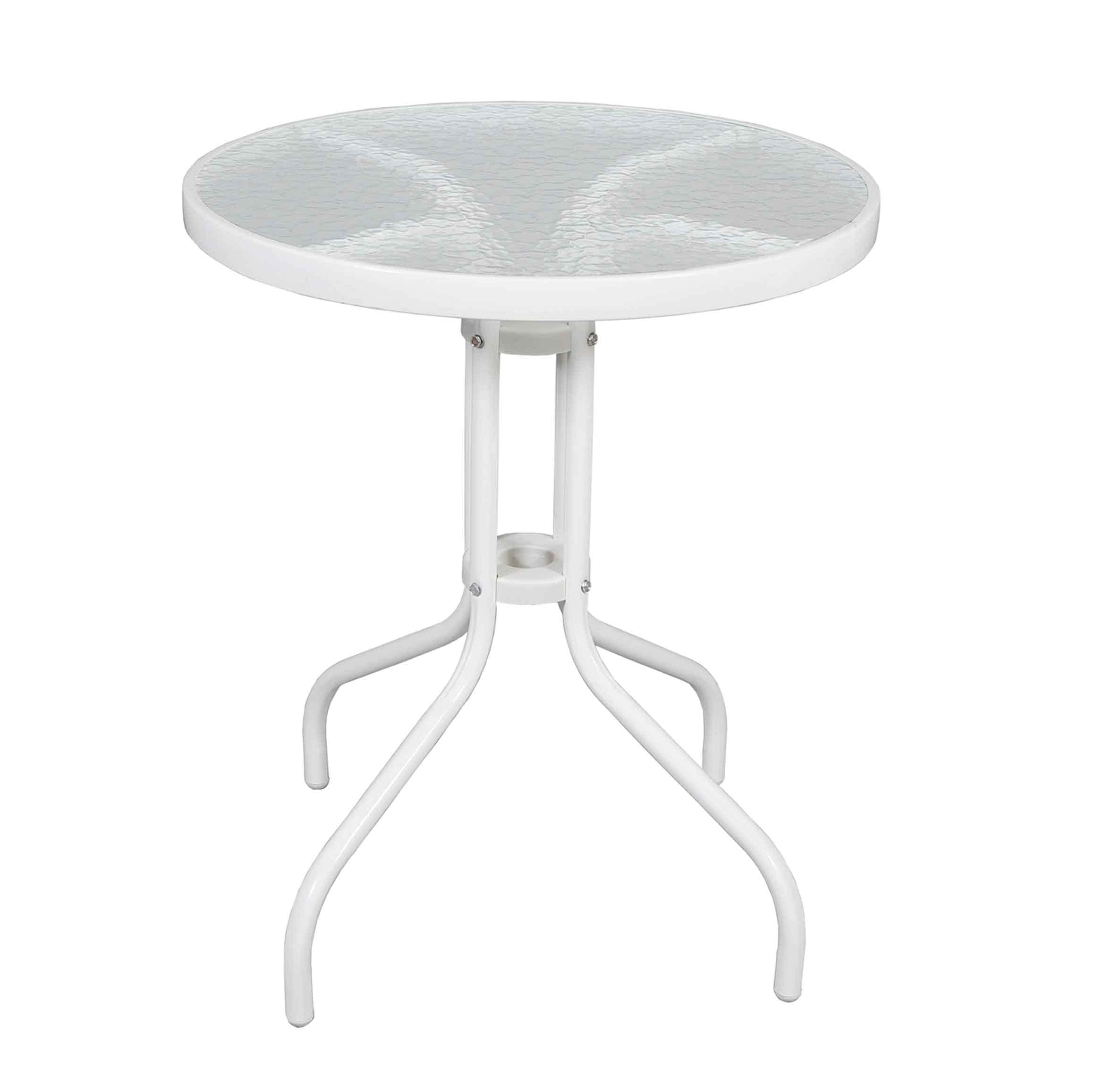 La Bolata The Secret Home - Mesa Redonda de Metal con Base de Cristal Texturizado - Alto. 70 cm x Diámetro. Ø60 cm - Color Blanco - Mesa para Jardín, Terraza, Patio o Balcón