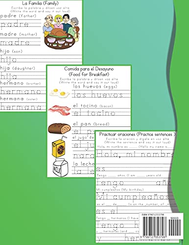 Spanish Vocabulary Workbook K-3rd Grade: Kindergarten through Third Grade Homeschool Learn Spanish Words while Reading and Writing Black and White Edition - Image 2