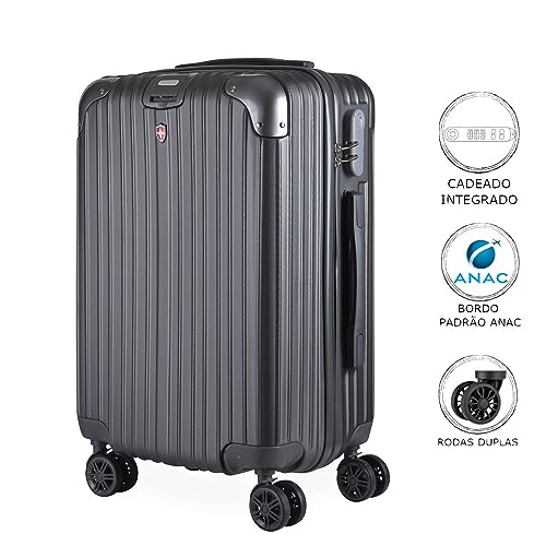 Mala de Bordo em ABS Swiss Go Suiça para Viagem Cadeado Integrado Rodas 360º Grafite