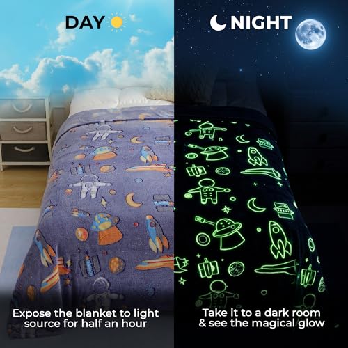 Image of Story@Home Glow AC Blankets for Kids | Lightweight AC Warm Blanket for Children | Kids Blanket 0-15 Years (200 x 150 cm) | Soft Fleece, Cozy All-Season Radium Blanket for Boys & Girls - Space Theme