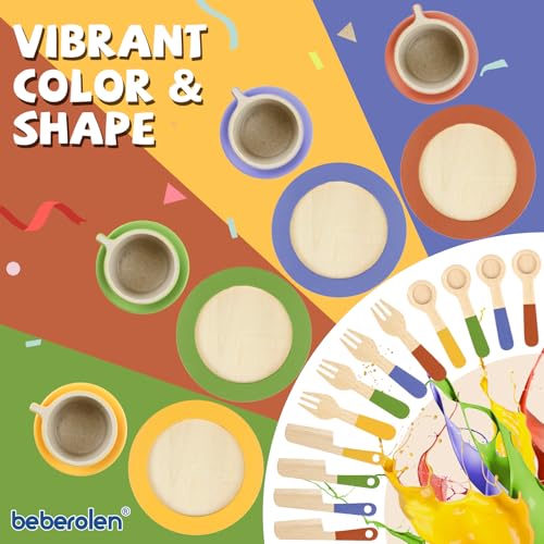 Image of Wooden Play Dishes and Plates for Kids Kitchen Set Accessories
