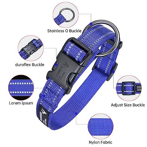 EXCELLENT ELITE SPANKER Reflective Dog Collar Classic Breathable Nylon Adjustable Pet Collar with Quick Release Buckle for Boy Girl Male Female Puppies Small Medium Large Dogs Training(BLU-S) - Image 3
