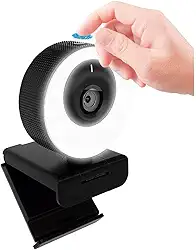 Webcam WB PRO Com Luz Ring Light 60 FPS Full HD 1080p 3 Temperaturas Tampa de Privacidade Magnética Microfone Embutido Duplo