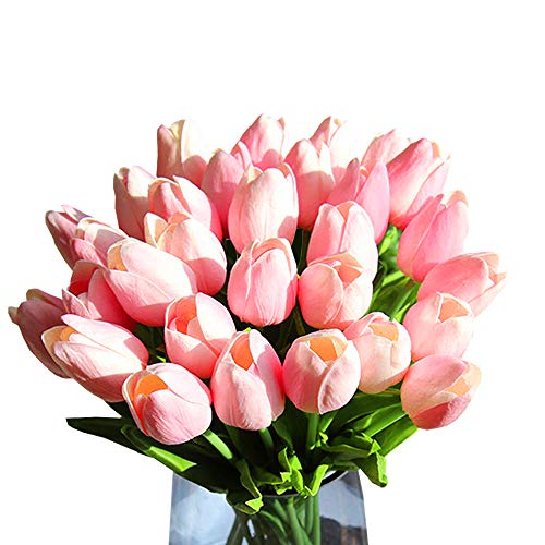 Tulipán Flores Artificiales 10 Piezas Ideal para decoración de casa y patio-Blanco