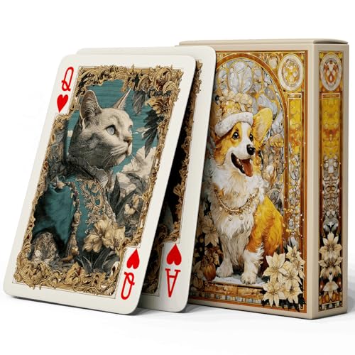 Naipes estilo victoriano con diseño de gatos y perros, 54 cartas