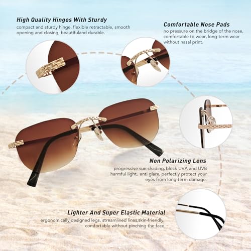 Rimless Square Sunglasses Frameless Modern Eyewear for Women Men Romantic Outings Vacation Style High Street Fashion4