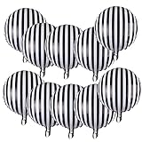 Soochat 10 Pcs Striped Balloons Black and White Foil Balloons Checkerboard Round Balloons for Party