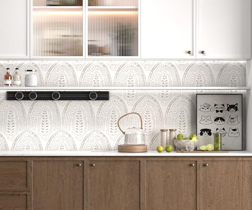 Image of Beige Wallpaper Peel and Stick Wallpaper Boho Contact Paper 17.3''x393''