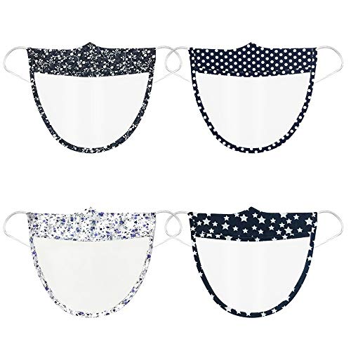 Peacur Adults Transparent Visible Face Bandanas with Clear Window Reusable Face Mini Shield Face Health Mouth Protection for Men Women (4PC, Multicolor2)