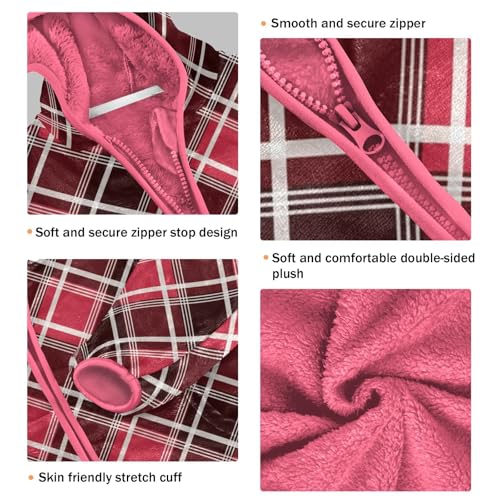 GuoChe Argyle Plaid Scotland Red Kid Fleece Jacket3