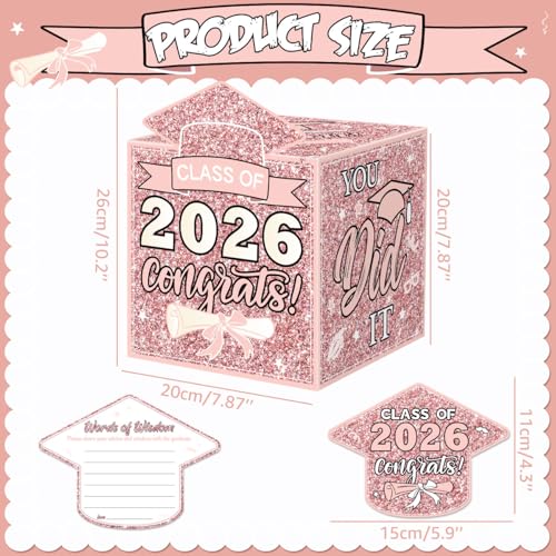 Image of Pink 2026 Graduation Party Decorations Congrats Grad Card Box