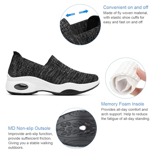 Padgene Women Walking Shoes Sock Sneakers Slip-On Breathable Mesh Trainers Women's Comfortable Casual Ladies Air Cushion Athletic Shoes Running Jogging Shoes3