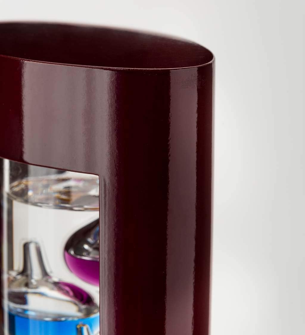 Galileo Glass Thermometer | 14.5-Inches Tall with Cherry Wood Frame | Law of Physics | Indoor Room Temperature for Home House Office Desk Counter Tabletop | Holiday Gift Present