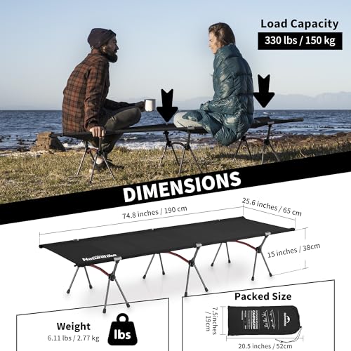 Image of Naturehike ArmyWild Folding Camping Cot, Height Adjustable Ultralight Backpacking Cot, Portable Camping Bed for Camping Hiking Travel Home