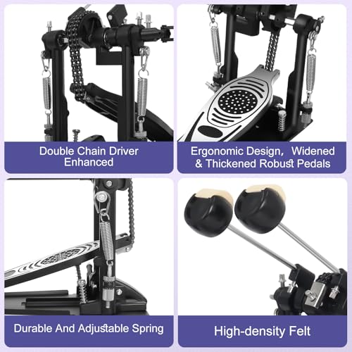 image for MCCKLE Double Bass Drum Pedal, Heavy-Duty Double Chain Drive Kick Peda