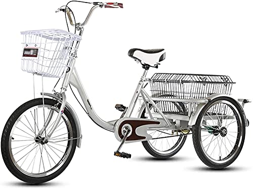 GRDDBZA Adult Tricycle - 3 Wheel Bikes for Adults Shopping Adult Tricycle, Three Wheel Cruiser Bike, 20-Inch Trike Wheels, Double Brake 3 Wheel Bike, Adjustable Handlebars for Seniors, Women, Men