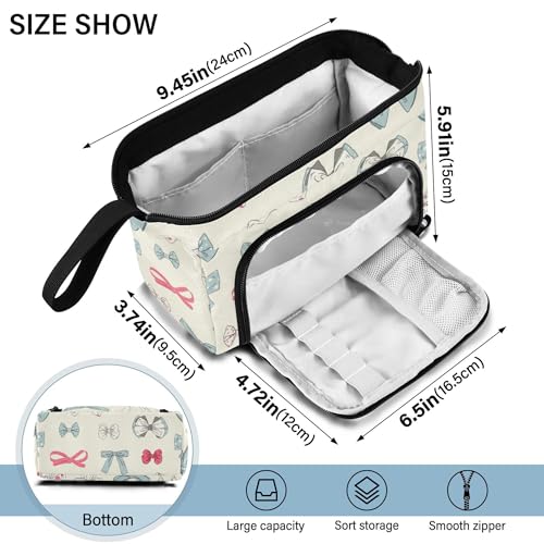 Image of Fisyme Pink Blue Vintage Bow Pencil Case Large Capacity Pencil Pouch Pen Bags Box Big Makeup Pencil Case Organizer