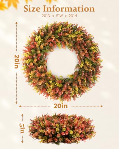Image of DDHS 20 inch Fall Wreath for Front Door,Artificial Boxwood Wreath-Hello Sign