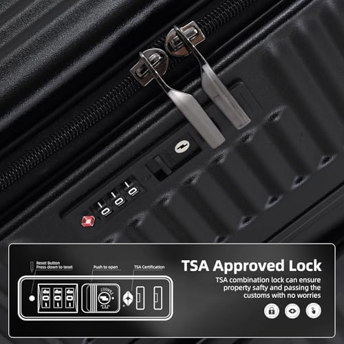 Image of Kaleenie 29 Inch Aluminum Checked Luggage with Side Opening Zipper, Lightweight Hardshell ABS+PC Suitcase with TSA Lock, 360 Universal Wheels, Black