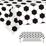 LMJUNZZ 1PCS Soccer Party Tablecloth 54” x 108” for Soccer Birthday Decorations Plastic Disposable Soccer Sports Party Table Covers for Rectangle Tables Birthday Party Supplies