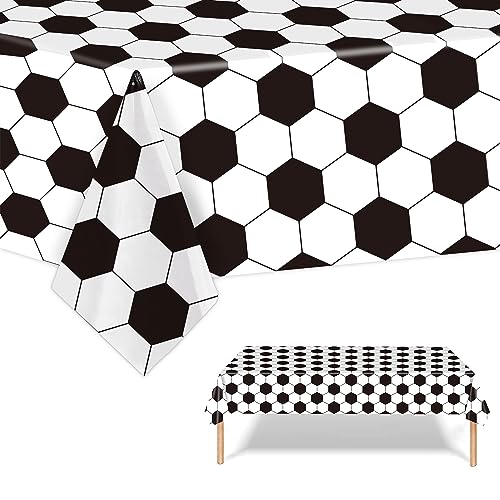 LMJUNZZ 1PCS Soccer Party Tablecloth 54” x 108” for Soccer Birthday Decorations Plastic Disposable Soccer Sports Party Table Covers for Rectangle Tables Birthday Party Supplies
