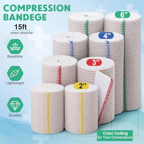 Image of Reginary 20 Pack 2 inch, 3 inch, 4 inch, 6 inch Elastic Bandage Wrap with Self Closure on Both Ends Athletic Stretchable Compression Bandage for Legs, Knees, Ankles, Wrists, Elbows, Shoulders (Assorted Trim)