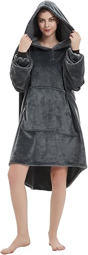 Miniatura 3 de ABENCA Manta con capucha para adultos, sudadera de gran tamaño de franela ligera, cálida y acogedora, talla única, color gris