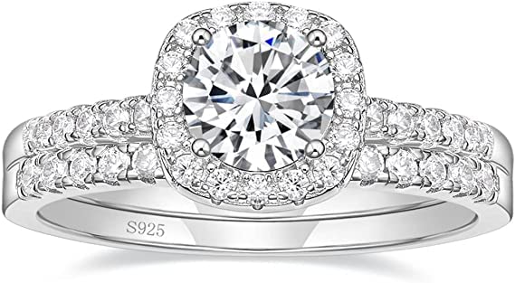 SUKKCCNO Fashion Ring Set Cushion Cut 2PCS Zircon Stone 925 Sterling Silver Engagement Wedding Band Ring Promise Rings Anniversary Wedding Bands for Women Girls (10)