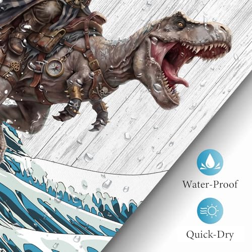 Image of iTapnoom Funny Bear Riding Dinosaur Shower Curtain, Kids Fun Animal Ocean Cool Wave Hilarious Bathroom Decor Waterproof Fabric 72x72 Inch with 12 Hooks