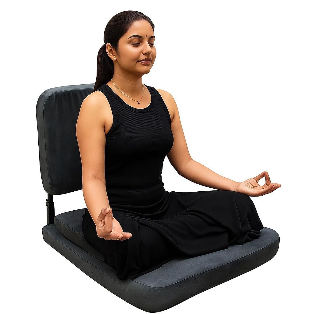 Kawachi 90° Meditation Floor Chair Premium, Foldable and 90° Fixed Back Support Chair, Ideal for Seating, Yoga, Gaming and Meditation (Dark Grey)