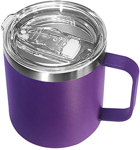 Stainless Steel Insulated Coffee Mug Tumbler with Handle 14oz Double Wall Vacuum Travel Tumbler Cup with Sliding Lid Purple