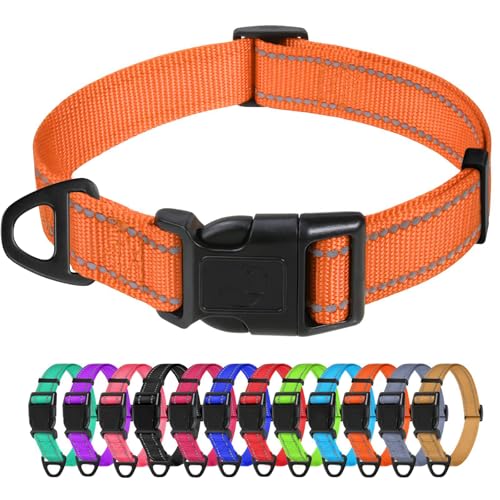 TagME Collare per Cani in Nylon Riflettente, Fibbia Staccabile Durevole, Collari Di Sicurezza Regolabili per Cani Di Taglia Media, Arancia, Larghezza 2.5 cm
