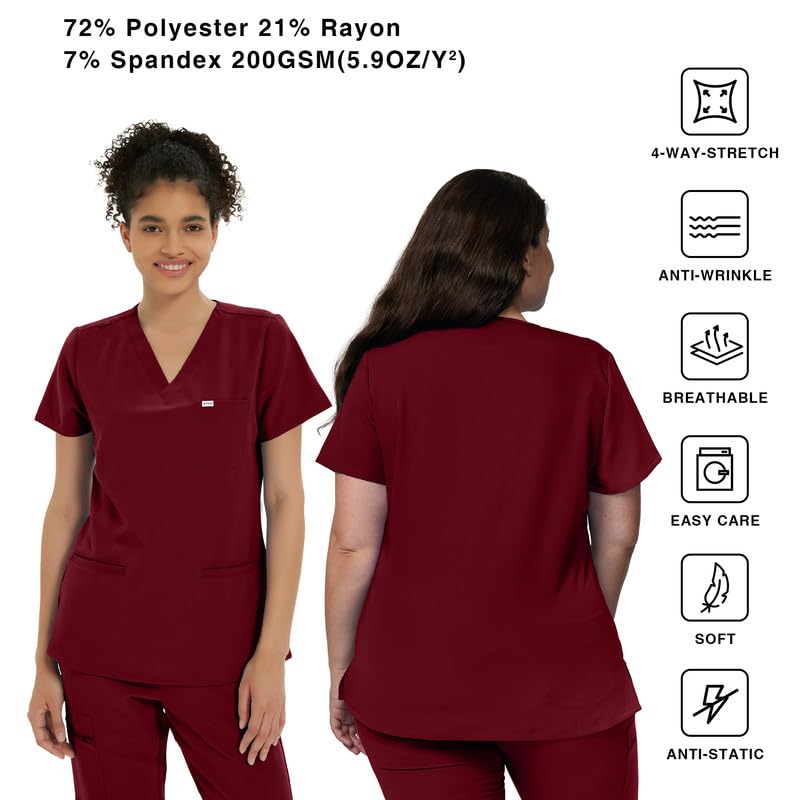 Kitmaz Damen Kasack V-Ausschnitt 3 Taschen Berufskleidung Medizinische Uniformen 4 Wege-Stretch & Anti-Falten
