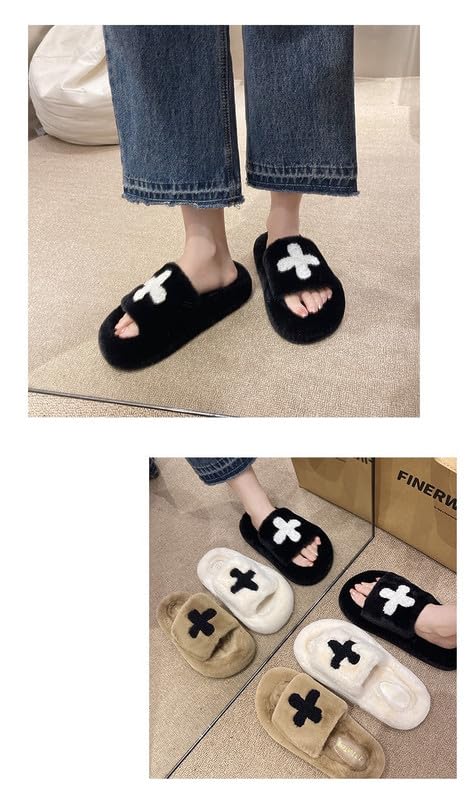 Gothic Fuzzy Slippers Women Indoor and Outdoor Grunge Punk Cross Platform Fluffy Slippers Soft Plush Goth Furry Slippers4