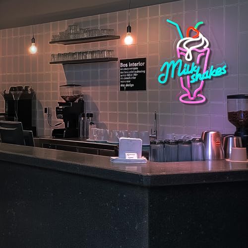 Image of Milk Shakes Neon Signs Ice Cream Neon Light Milk Tea LED Neon Light Milk USB Powered Dimmable(12.6x14.8 Inch)