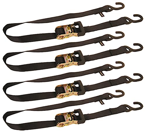 Pit Posse RT08-2 Burly Ratchet Strap Tie Down 1.5 x 72 Two Pairs Enclosed Race Cargo Trailer Transporting Towing Motorcycle ATV Pickup Truck - Nylon 6000lb Breaking Strength Securing Loads (4 Straps)