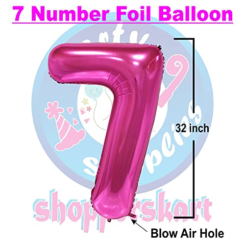 Image of Pink 32 Inches 7 Numbers Shape Large Big Foil Helium Balloons For Party Decorations In Happy Birthday Anniversary Office Items Materials Set Pack, Pack Of 1