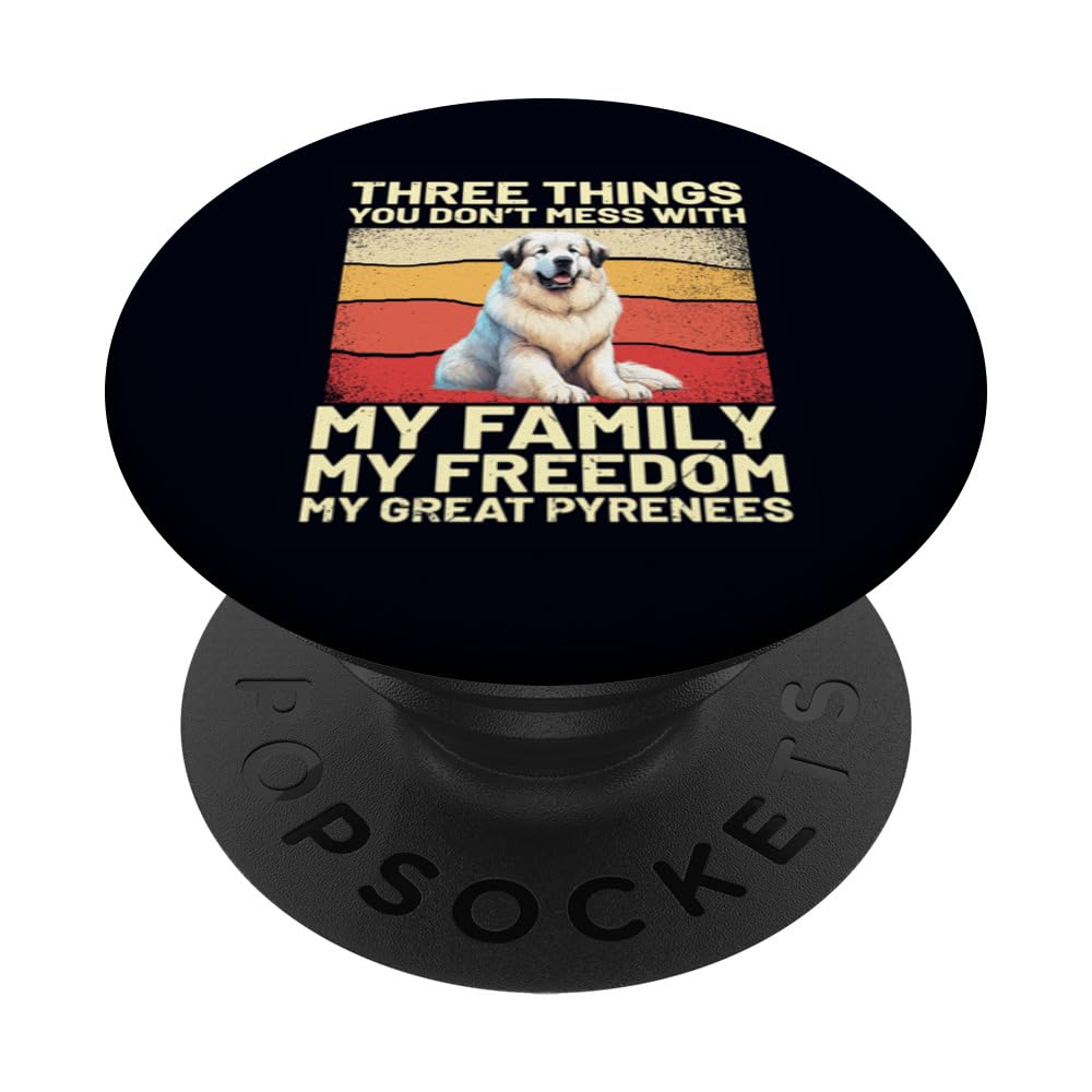 My Family My Freedom My Great Pyrenees Funny Retro Dog Owner PopSockets Swappable PopGrip, Black