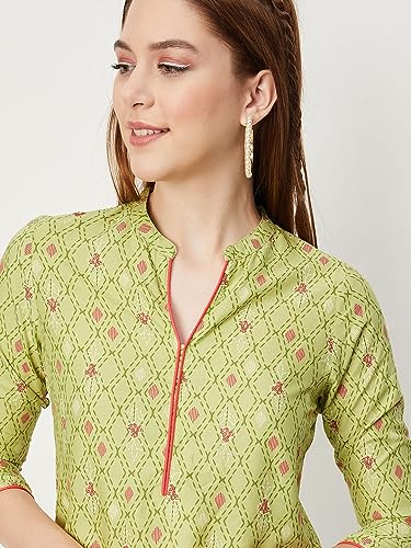 Image of Max Women Rayon Regular Fit Printed Regular Kurta with Contrast Piping