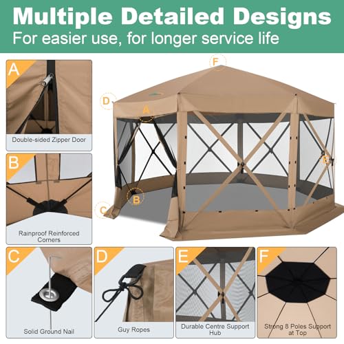 Image of COBIZI 15x15 FT Pop Up Gazebo - Canopy Tent, Large Gazebos On Clearance,Instant Screened in Gazebo,carpas para Patio,Portable Screen Tents for 12-15 Persons Outdoor Camping, Backyard,Khaki