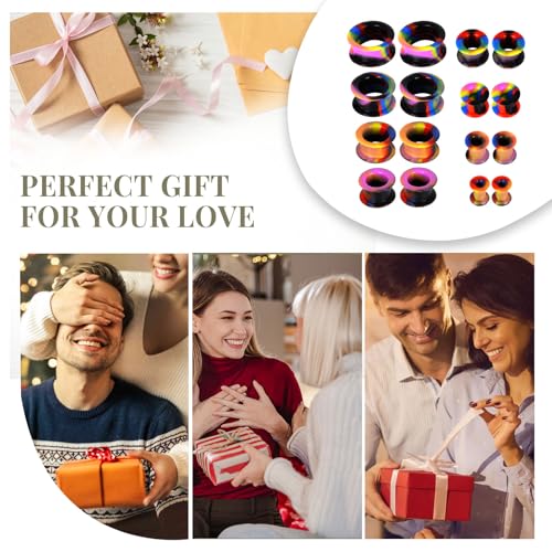 16 Stück Silikon Ohr Tunnel Plug, Hollow Silikon Tunnel Plugs Weich Silicone Double Flared Flexible Stretching Expander 6-20mm Ohr Expander Piercing für Männer Frauen (Bunt 2)