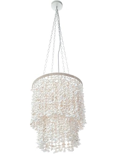 KOUBOO Clamrose Seashell Chandelier | Elegant Coastal Chandeliers for Dining Room, Living Room, Bedroom | Modern Hanging Light Fixture | Unique Pendant Light with Seashell Curtain, White - Image 3