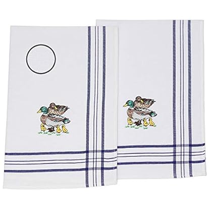 Betz 2er Set Geschirrtücher Geschirrhandtuch Küchenhandtuch Gläsertücher Handtuch Waffelpiqué blau Bestickt Motiv Enten Größe: 50 x 70 cm